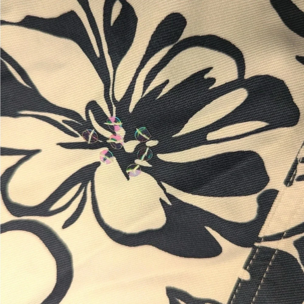 ALFRED DUNNER Sequin Jacket Womens 14 White Navy Blue Floral Shirt Shacket - Picture 9 of 9